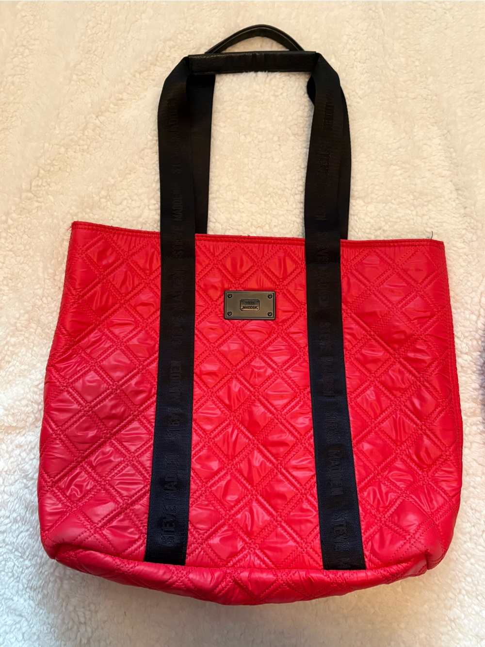 Steve Madden Red Quilted Tote Bag Matching Pouch Set